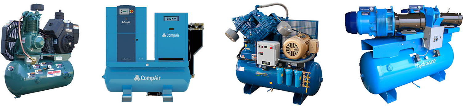 Champion, CompAir, Quincy, and Hydrovane compressors.